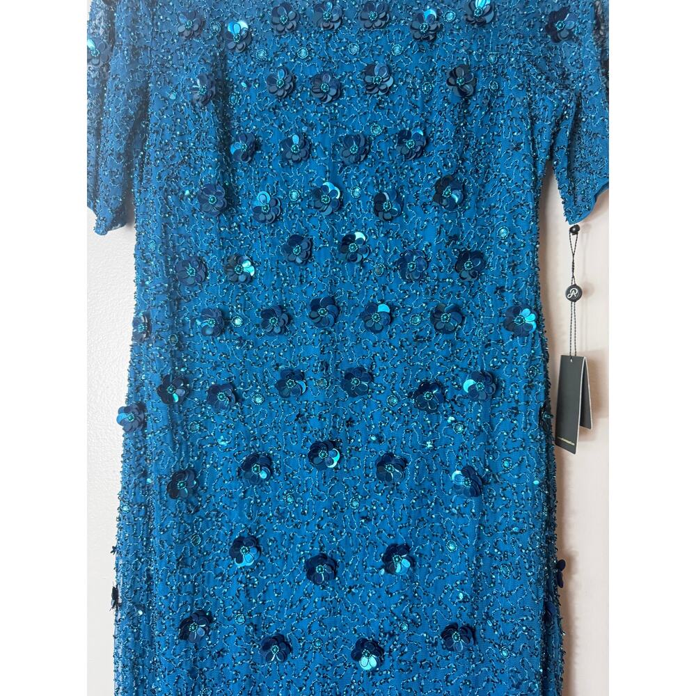 NWT Adrianna Papell Floral Beaded Blue Gown Mother of Bride Wedding Guest Dress - Picture 7 of 16